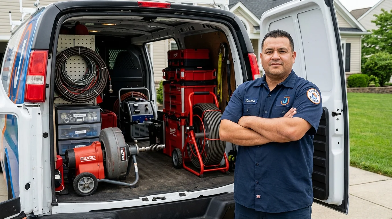 Professional drain cleaning equipment and Johns Plumbing LLC plumber in Sharon Hill