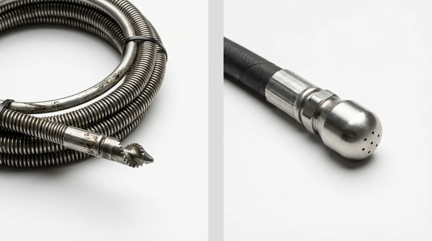Drain snake cable and hydro jetting nozzle used for drain cleaning in Sharon Hill, PA