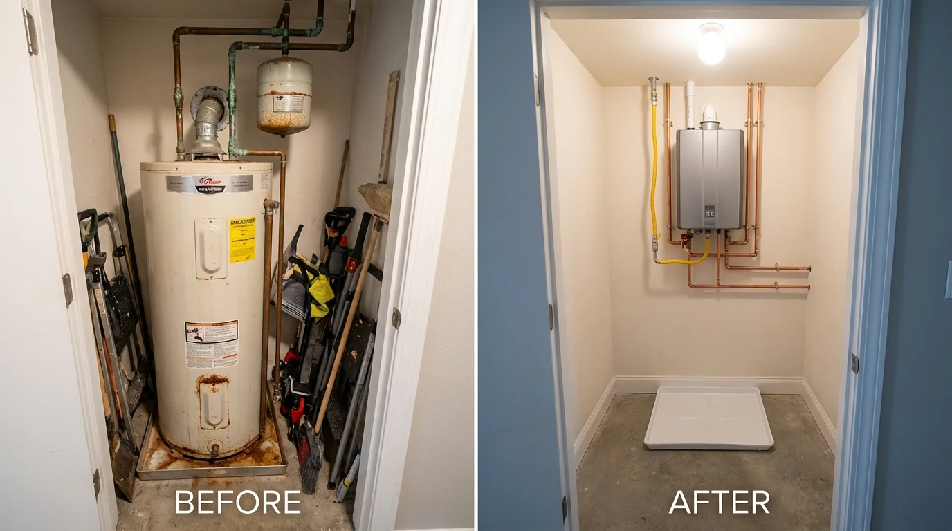 Tank water heater versus wall-mounted tankless unit comparison for Sharon Hill, PA homeowners