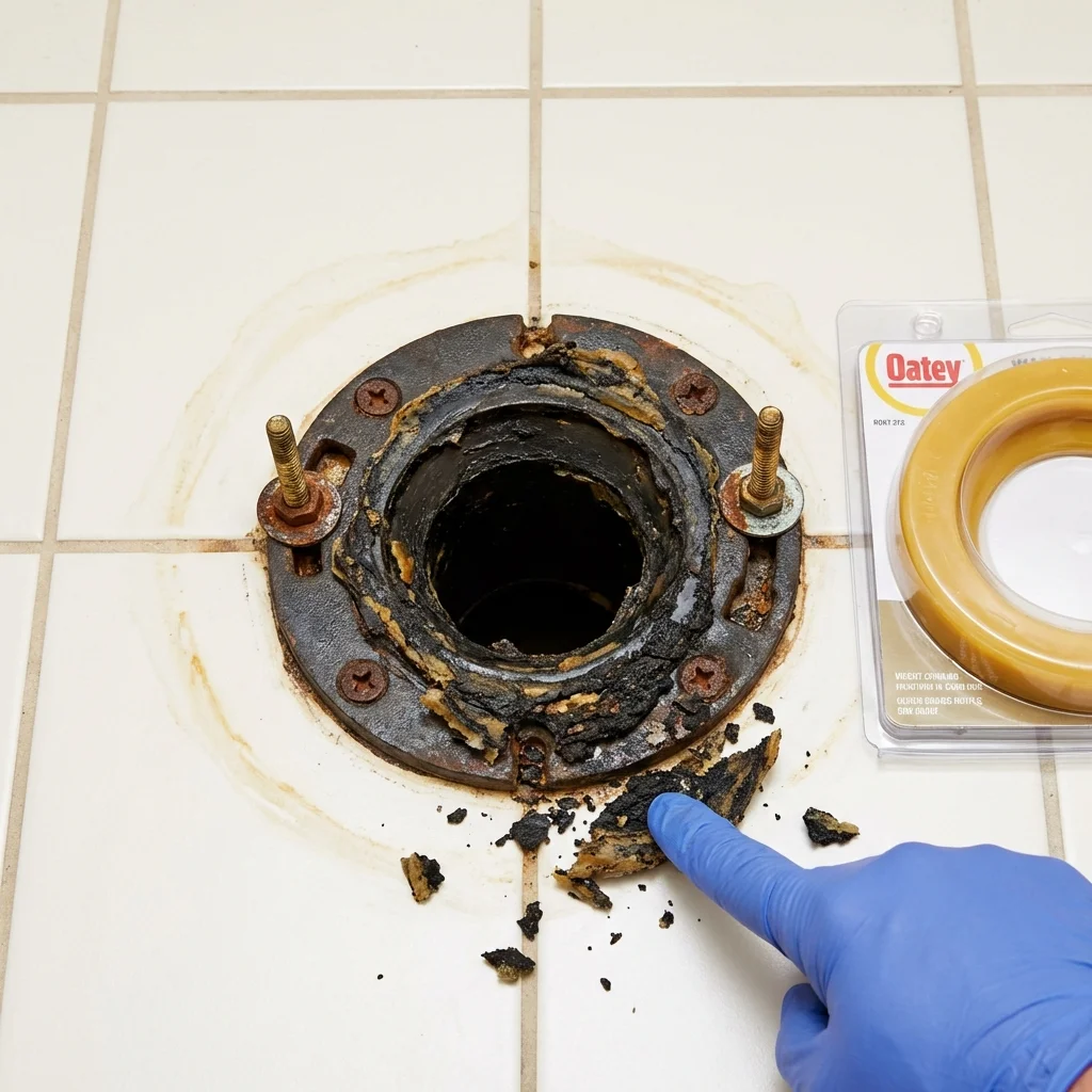 Failed wax ring showing water seepage at the base of a toilet in a Sharon Hill, PA home