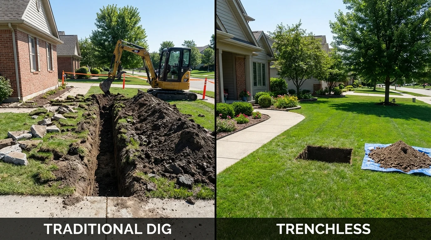Trenchless sewer repair with minimal yard damage versus traditional excavation in Sharon Hill, PA
